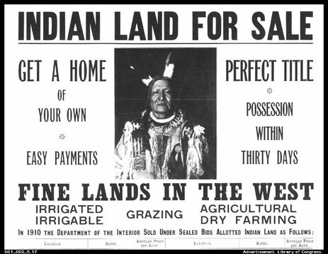 Poster showing Native American land is for sale